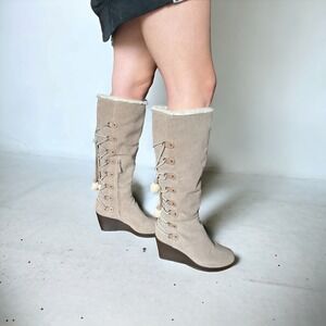 Cole Haan Nike Air Knee High Wedge Suede Boots size 8B